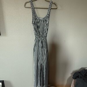 LOFT Navy & White Patterned Sleeveless Jumpsuit with Tie Waist